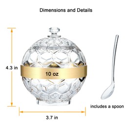 IVOOBR Clear Acrylic Sugar Bowl with Lid and Spoon,10 oz Sugar Container for Coffee Bar Accessories, Sugar Jar(Gold-plated)