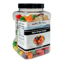 Spice Drops Candy By 2 lbs. in Reusable Container - Assorted Gum drops candy - flavors of cinnamon, clove, anise, spearmint, root beer (sassafras) and wintergreen - old fashion candy soft jelly drops