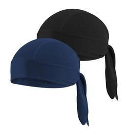 2 Piezas Gorro de Ciclismo, Gorro de Secado Rápido, Gorra Deportiva de Protección Solar, Ajustable, Antideslizante, Bandana Debajo del Casco para Correr, Bicicleta, Motocicleta(Negro + Azul Marino)
