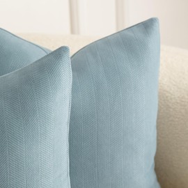 Mandioo Pack of 2 Chenille Cushion Covers Soft Comfortable Durable Throw Pillow Cases for Home Decor Sofa Couch Living Room Bedroom 24 x 24 Inch 60x60 cm Light Blue