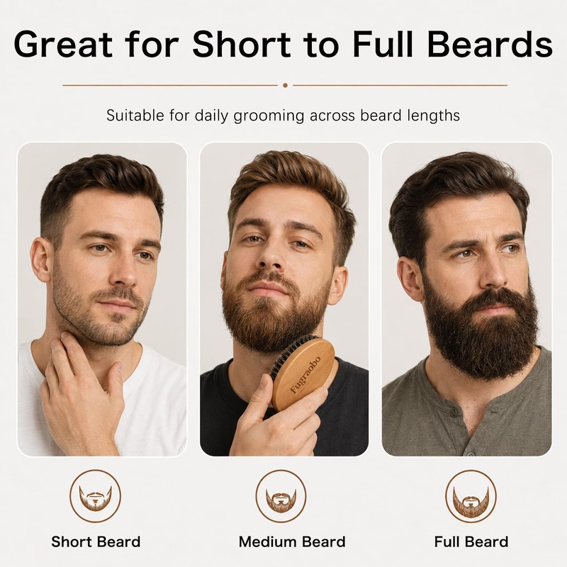 Boar Bristle Beard Brush Wooden Grooming Tool for Mustache Care