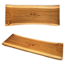 TREE FORK Teak Wood Sushi Serving Plate Tray, FSC-Certified Hand Carved Natural Wooden Platter for Appetizere Charcuterie Bread Cheese Salad Dessert, No Glue Whole Piece, Housewarming Gift (Large)