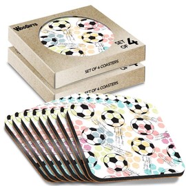 8 x Square Coasters - Pastel Football Theme Team Sports Soccer Cork Backed MDF Glossy Tea Coffee Accessory #170030