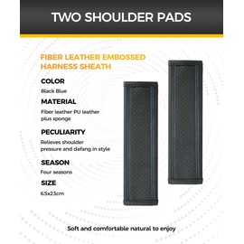 iolory 2PCS Car Seat Belt Shoulder Covers,Car Decorations,Seatbelt Cover,Universal Breathable Leather Seatbelt Cushion Strap Pads for Shoulder Protection,Suitable for Most Cars (Black&Blue)