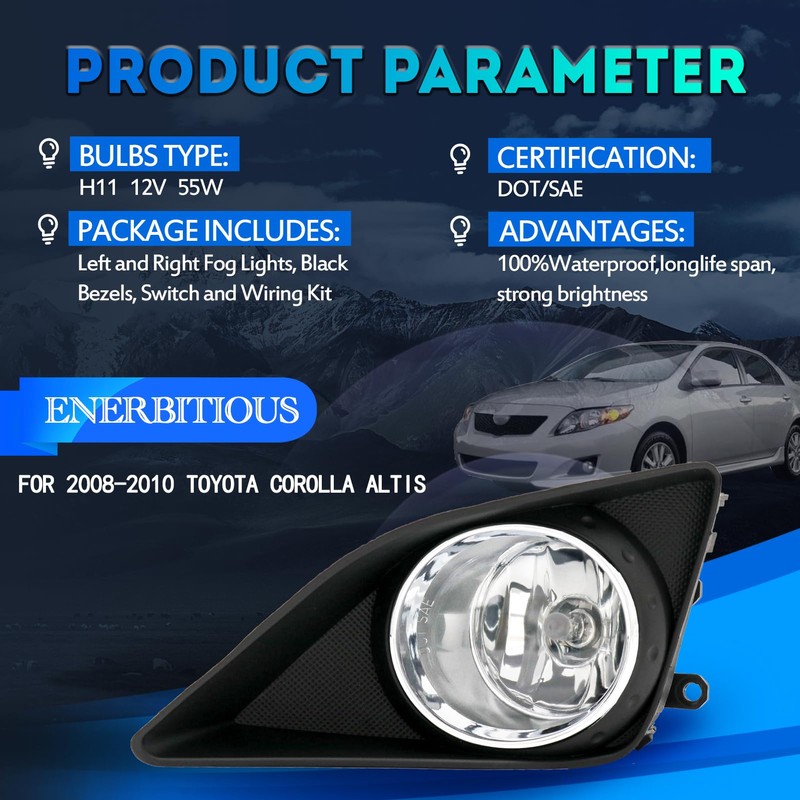 ENERBITIOUS Fog Lights Lamps Replacement for 2008 2009 2010 Toyota