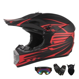 TIANDU Youth ATV Helmet, Kids Street Dirt Bike Motocross Helmet, Dot Unisex Offroad Helmets with Gloves Goggles Face Shield 4-Piece Set,Good Gift for Family Members Friends