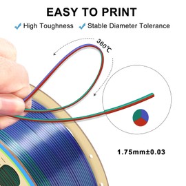 YOUSU 3D Printer Filament 1.75mm,Tri-Colors PLA Filament,Shiny Silk Coextruded PLA, Silk Green Purple Copper Filament, 1kg/2.2lbs