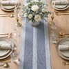 Blue Braided Striped Rustic Chenille Table Runner, Seasonal Embroidered Kitchen