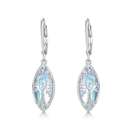 VONALA Tree of Life Earrings Sterling Silver Life of Tree Moonstone Dangle Drop Earrings Tree of Life Jewelry Gifts for Women Teens Girls