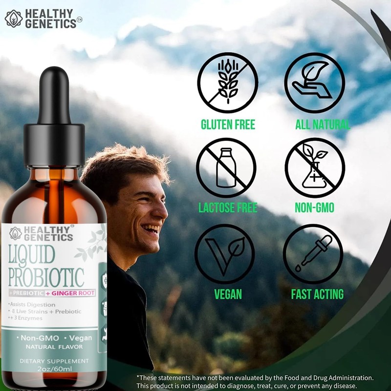 Liquid Probiotics for Women Men & Kids | Prebiotic +Ginger