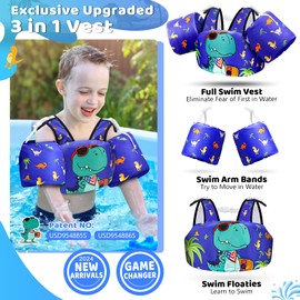 Vvinca Separable Toddler Swim Vest Fit 22-66 Lbs（1-6 Years）|2024 Newest 3 in 1 Pool Float & Arm Bands Boys and Girls, Adjustable Sturdy Safety for Infant 1 2 3 4 5 6 Year