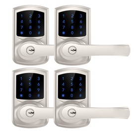 HIDALIFE Keyless Entry Door Lock, Keypad Door Lock with Handle, Electronic Door Lock, Touchscreen, Auto-Locking, Anti-peep Password, Easy to Install for Front Door, Home, Office, Satin Nickel 4 Pack