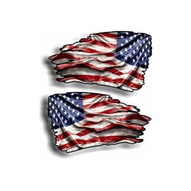 American Flag Tattered Decal Set, Distressed Vinyl Stickers, Full Color and Black White Options, 2-Piece (9"x16" Two Pack Color)