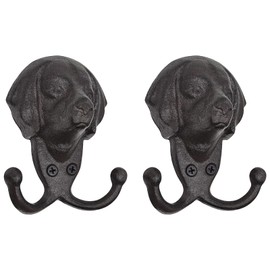 RIXIGOOD Cast Iron Wall Hooks - Rustic Dog Head Leash Holder, Wall Mount Coat Hooks, Heavy Duty Double Key Hook, Decorative Vintage Hanger for Entryway, Mudroom, Farmhouse Animal Decor 2 Pack