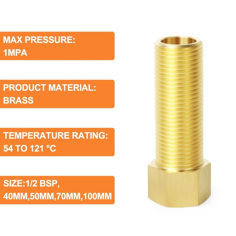GASHER 4PCS Extension Brass Pipe Fitting, 1/2" Female to 1/2"