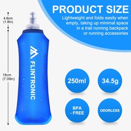 flintronic 2 Pcs Soft Flask, 250 ml/8.5oz TPU Foldable Running Water Bottle, Handheld Drinking Flask with Wrist Strap and Carabiner Clips, BPA-Free, BPA-Free, for Running, Cycling, Hiking