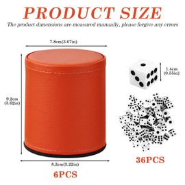 PRITOK Dice Cups Set: 6 Pieces Dice Cups Leather Set with 36 Dice Quiet Dice Cups for Party/Board Games Bar Home Liars Dice Games Exquisite Hand Feel