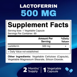 Vitamatic Lactoferrin 500mg – 60 Vegetable Capsules - 120 Capsule Promotes Healthy Immune Function