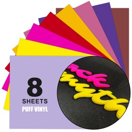Yiwloer Puff Vinyl Heat Transfer, 8pcs 12" x 10" 3D Puff Heat Transfer Vinyl Sheets for Heat Press T-Shirt DIY Sets, Dark Multi-Colour Mixed HTV Puff Vinyl, Easy Cutting and Disposal.