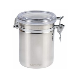 MyBest Stainless Steel Airtight Canister with Clear Arylic Lid and Locking Clamp Tin Canisters For Coffee, Tea and Food Storage Container. (Stainless steel, 600ml)(H-4.8”x W-4”)