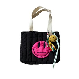 DIVA Rose Women's Tote Bag with Charm, Quilted Bag, Mini Tote Mama Bag, Pocket, Handbag, Smile Bag, multicolor (black / pink)