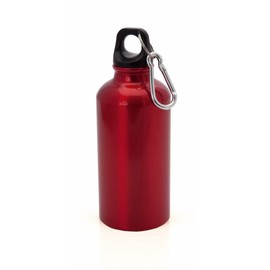 Aluminium Drinking Water Bottle with Screw cap and Carabiner, 400ml (Red)