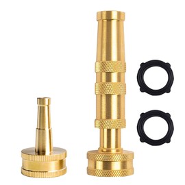 Hourleey 4" Adjustable Twist Hose Nozzle, 2" Heavy-Duty Brass 3/4" GHT Hose Nozzle Jet with 2 Garden Hose Rubber Washers (Nozzle Twist and Nozzle Jet)