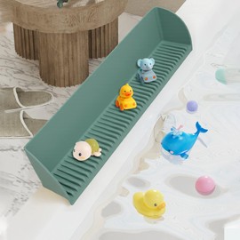 Silicone Shower Splash Guard with 4 Power Suction Cups, Bathtub Splash Guard, Kids Bathtub Toy Organizer, Bathtub Side Suction Cups, Bathtub Side Splash Tray, Green
