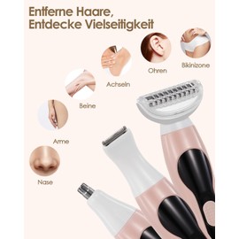 Rasierer Damen - Elektrische Rasierer für Frauen, 5-in-1 Intimrasierer mit USB-Ladung, ideal für Körper, Achseln, Bikini, Augenbrauen und Nase – Rasierer Damen Elektrisch mit Wet & Dry Funktion