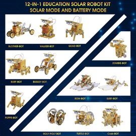 OMWay STEM 12-in-1 Solar Robot Toys, Science Kits for Kids Age 8-12, DIY Building Experiment Engineering Robotics Kits, Christmas Birthday Easter Gifts Toy for 9 10 11 13 14 Year Old Boys Teens, Gold