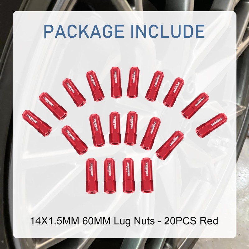 JDMSPEED New Red 20PCS M14X1.5 60MM Extended Forged Aluminum Tuner