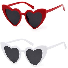 JFAN Party Glasses Heart Sunglasses Retro Sunglasses Heart Shape for Women Party Sunglasses Vintage Fashion Oversized Classic Glasses, Red + White