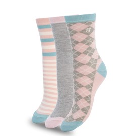 1SOCK2SOCK - Women's 3 Pack Casual Medium Crew Socks - Super Soft Cotton with Colorful Patterns (Pink Mix)