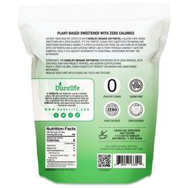 Durelife USDA organic erythritol sweetener, non gmo verified, Keto certified, No After Taste, Kosher, Zero Calorie Plant-Based Sugar Alternative 5 LB