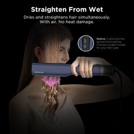 IG INGLAM Air Straightener, Style From Wet Hair, 2.2" Dryer Straightener, 200M Negative Ionic, One-Step Air Straight for Medium and Long Hair (14"-30"), Prussian Blue