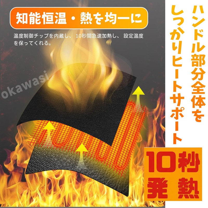 OKAWASI Grip Heater for Motorcycles, Handle Heater, Wrap-Around Type, USB,