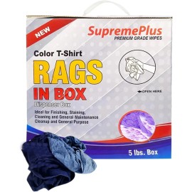 SupremePlus Colored Knit Rags Premium T-Shirt Wiping Cleaning Cloths Bulk Compressed Boxes - 5 lbs. Pack of 8 Compressed Box