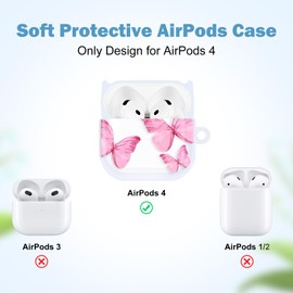 Newseego Clear Case Compatible with AirPods 4th Generation Cute Butterfly Print Pattern with Keychain for Girls Women Full Body Shockproof Charging Pod Protective Cover for AirPods 4 Gen-Pink