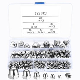 Cap Nuts High Shape Set, 195 Pieces Stainless Steel Hex Nuts, M3/M4/M5/M6/M8/M10 Hexagonal Cap Nuts, Female Thread Cover Caps, Dome Nuts