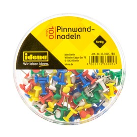 Idena 90375 Push Pins Pack of 1000 with Colourful Plastic Head in 5 Colours, Pins in Round Storage Box