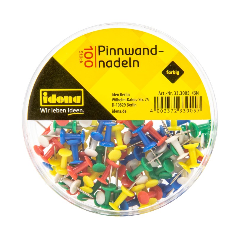 Idena 90375 Push Pins Pack of 1000 with Colourful Plastic