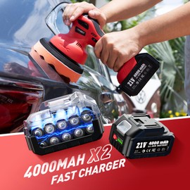 Avhrit 6 Inch Cordless Car Buffer Polisher: 2x4000mAh Batteries Car Buffer, Car Waxer Kit with 8 mm Orbit Block & 6 Speed Control (2500-6000 RPM) - for Car/Boat Detailing, Scratch Removal and Waxing