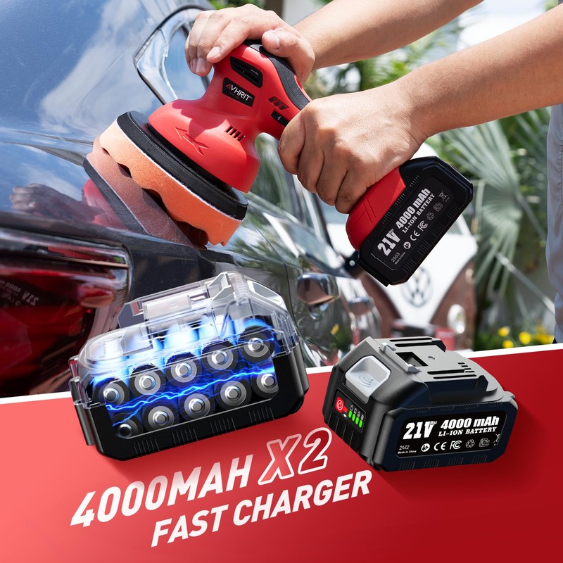 Avhrit 6 Inch Cordless Car Buffer Polisher: 2x4000mAh Batteries Car
