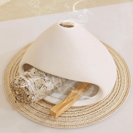 Yawlsow Palo Santo Holder Burner, Charcoal Bakhoor Incense Burner,Smudge Bowl,Sage Holder,Ash Catcher for Meditation Zen Decor (White+Mat)