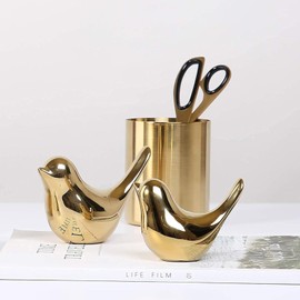RIKONDA Modern Gold Bird Figurines Set - Handcrafted Ceramic-Resin Decorative Statues for Living Room, Office & Shelf Displays (12x9cm, 200g,2PCS)