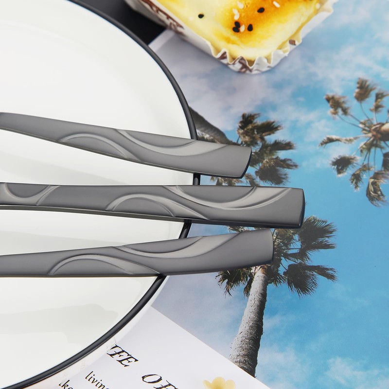 FONGDANLAITE 60 Pieces Black Silverware Set, Heavy Duty 430 Stainless