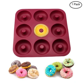 Large Silicone Donut Pan for Baking, 9 Cavity Non-Stick Food Grade Silicone Donut Molds, Doughnut Pan and Bagel Pans for Baking & Kitchen Baking, BPA Free 11.2 x 11.1 Inches, Dishwasher Safe - Red