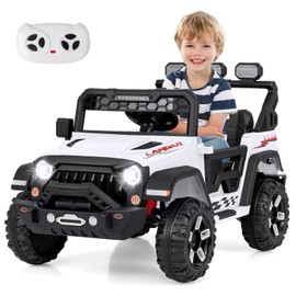 Costzon Kids Ride on Truck, 12V Electric Ride on Car with Remote Control, 3 Speed & Spring Suspension, Wireless Connection, USB, Music, Light, Kids Ride on Toys for Boys Girls Age (White)