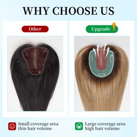 KKU 12Inch Hair Toppers for Women Real Human Hair, Handcrafted Breathable High Fit, Covers Sparse Hair, Adds Volume with Bangs