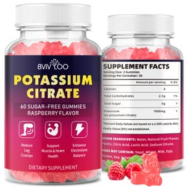 Potassium Citrate Gummies for Adults, Sugar-Free Potassium 1000mg Support Leg Cramps & Electrolyte Balance High Potency 60 Count